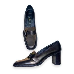 Amalfi Italy Rangoni Slip On Leather Chunky Heels with Leopard Buckle Size 6AAAA